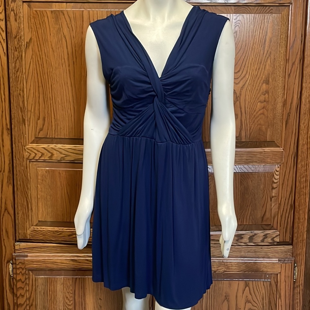 Maison Jules navy blue women’s front twist fit and flare dress size large